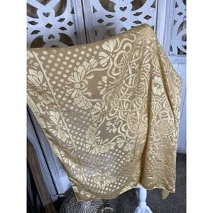 Velvet Burnout Gold Yellow Scarf Shawl Bows Flowers Polka Dot 39in X 39in